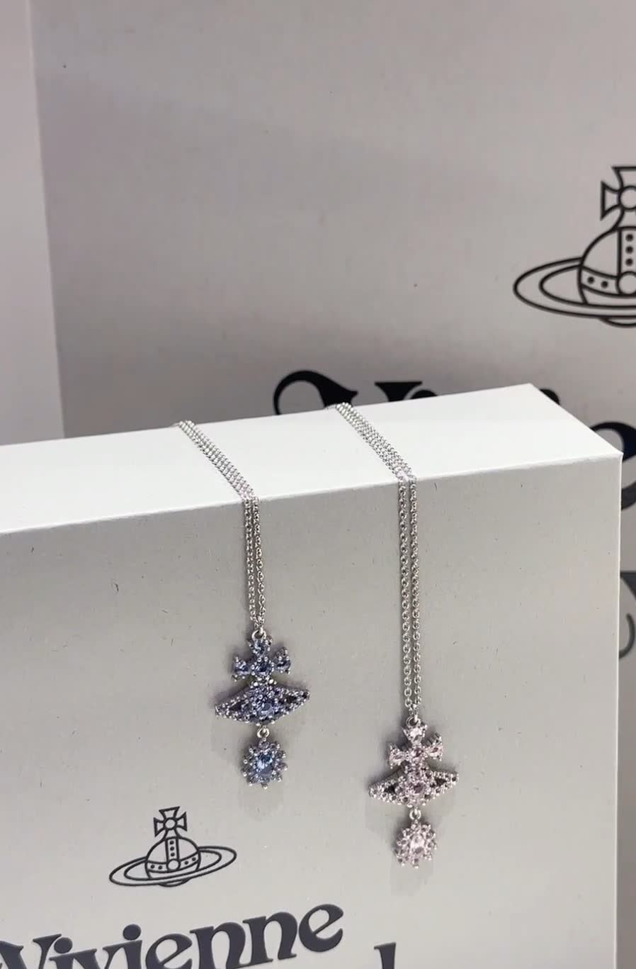 Vivienne Westwood Blue Gemstone Silver Pendant Necklace